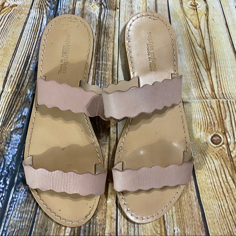 Sophia Milano Pink Leather Flat Sandals Size 7.5